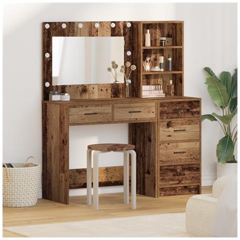 Set da Toeletta di 2 Pezzi con LED in Legno Vecchio - Foto 2