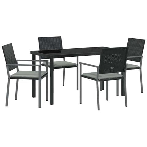 Set da Pranzo per Giardino 5 pcs Nero Poly Rattan - Foto 1