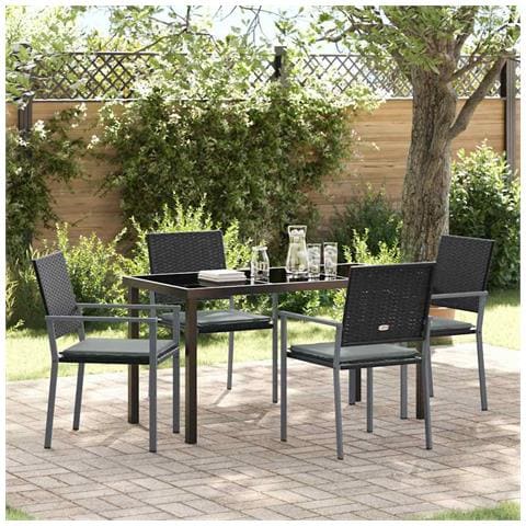 Set da Pranzo per Giardino 5 pcs Nero Poly Rattan - Foto 2