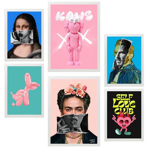 Set Di 6 Stampe Iconica Frida Van Gogh Monna Lisa Pop Art Incorniciata Con Illustrazioni Di Design Per La Casa, La Stanza E L'ufficio A3 & A4 Cornice Bianca - Foto 1