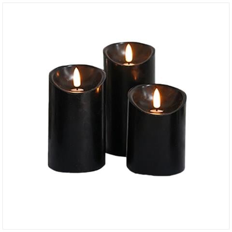 Set Di 3 Candele Led Nere Magiche Senza Fiamma Con Telecomando - Diametro 7,5 Cm - Foto 1