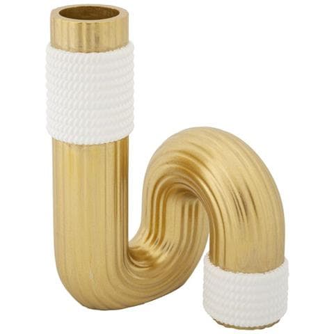 Vaso Bann Oro E Bianco In Resina Dal Profilo Contemporaneo - Foto 1