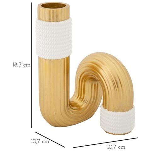 Vaso Bann Oro E Bianco In Resina Dal Profilo Contemporaneo - Foto 5