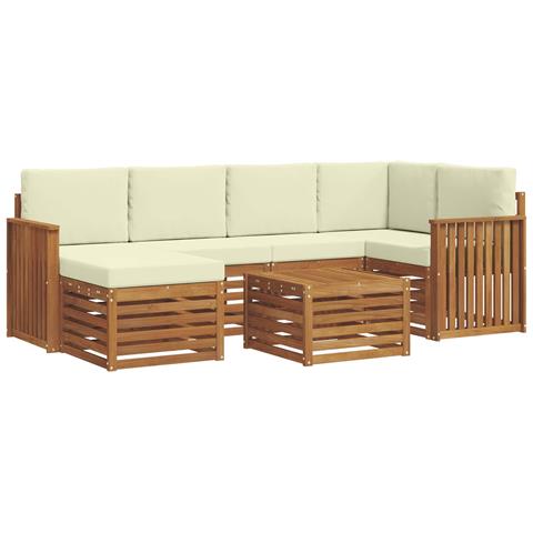 Set divani 7 pcs Naturale e Crema Legno di Acacia Massello - Foto 1