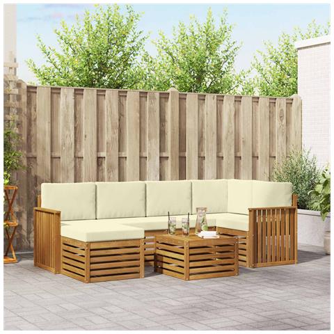 Set divani 7 pcs Naturale e Crema Legno di Acacia Massello - Foto 2