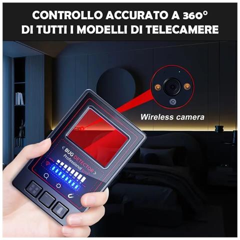 Rilevatore Microspie 5 In 1 Portatile Rileva Telecamere Wifi Microfoni Wireless Gps Tracker Con 8 Livelli Sensibilità, Ai Avanzata & 25h Autonomia (s119 Slim) - Foto 2