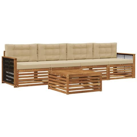 Set di divani da esterno con cuscino 5 pcs Naturale e Beige - Foto 1