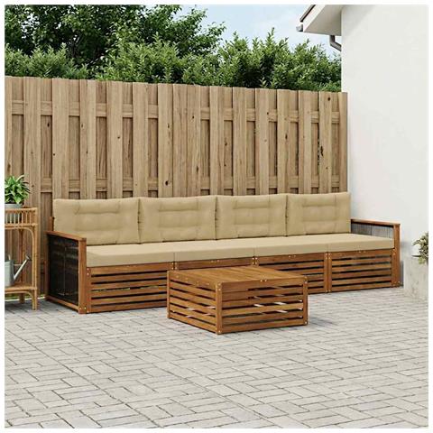 Set di divani da esterno con cuscino 5 pcs Naturale e Beige - Foto 2