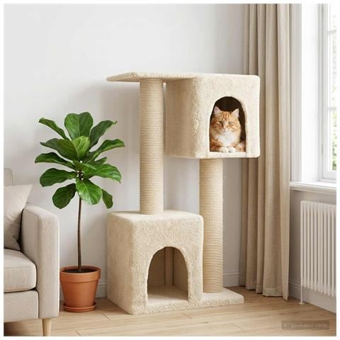 Albero per gatti con pali per graffiare in sisal Crema 114 cm - Foto 2