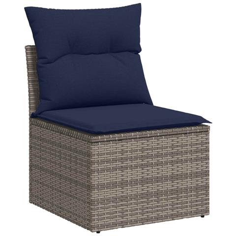 Set di divani 5 pz Grigio e Blu Navy Rattan sintetico e Acciaio - Foto 2