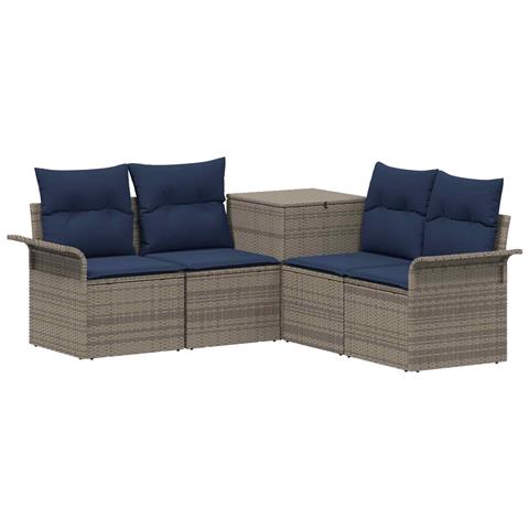 Set di divani 5 pz Grigio e Blu Navy Rattan sintetico e Acciaio - Foto 1