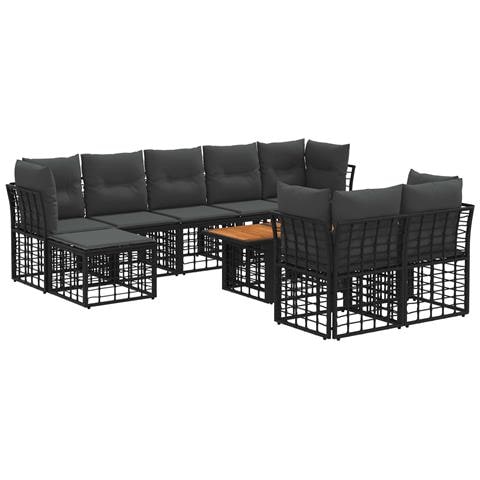 Set Divano da Giardino 10 pz Nero e Grigio scuro polyrattan - Foto 1