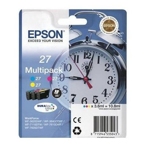 C13T27124010 Cartuccia Ink Originale Ciano Magenta Gialla WF-3640DTWF Capacità 300 Pagine Confezione 3 pezzi - Foto 1