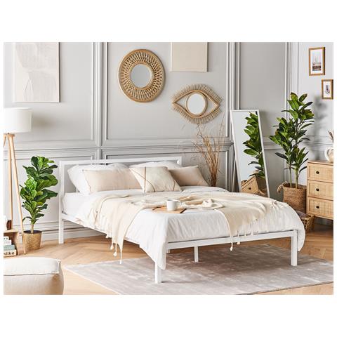 Letto In Metallo Bianco Con Rete A Doghe 160 X 200 Cm Cusset - Foto 25