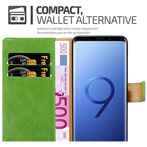 Custodia Compatibile Con Samsung Galaxy S9 Plus In Verde Erbe - Coperchio Protettiva Con Chiusura Magnetica, Funzione Stand E Tasca Per Le Carte - Foto 2