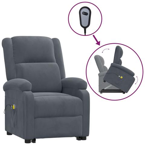 Poltrona Alzapersona Reclinabile Grigio Scuro In Velluto - Foto 1