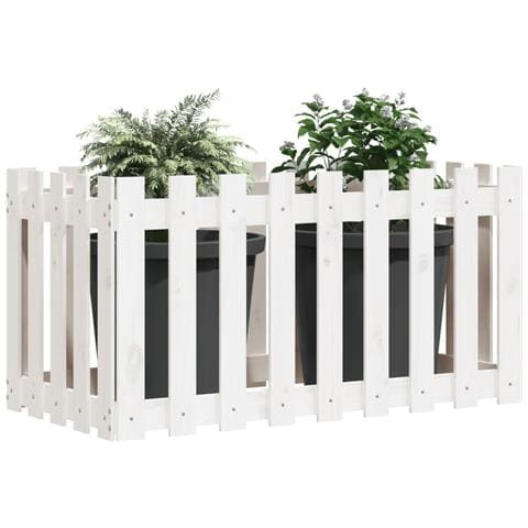 Fioriera Giardino A Recinzione Bianca 100x50x70cm Massello Pino - Foto 2