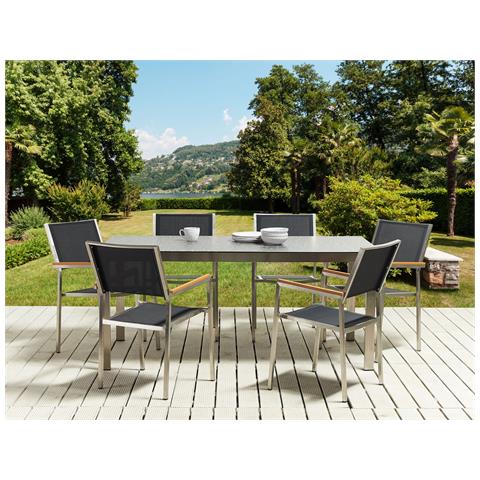 Set Da Giardino A 6 Posti Vetro Nero E Sedie Tessuto Nero 180 Cm Cosoleto /grosseto - Foto 1