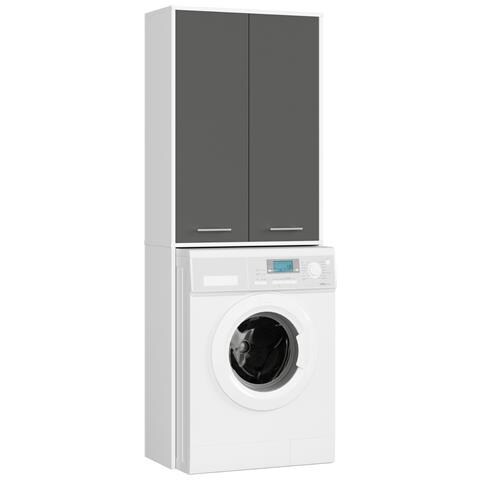 Mobile Alto, Collona da Bagno FIN per Lavatrice, 2 ante, 64x30x180 cm, Colore Bianco e Grigio Grafite - Foto 1