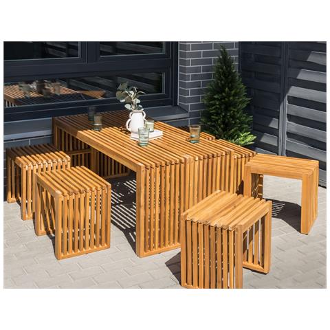 Set Da Giardino Con 2 Tavoli E 6 Sgabelli Legno Di Acacia Chiaro Bellano - Foto 1
