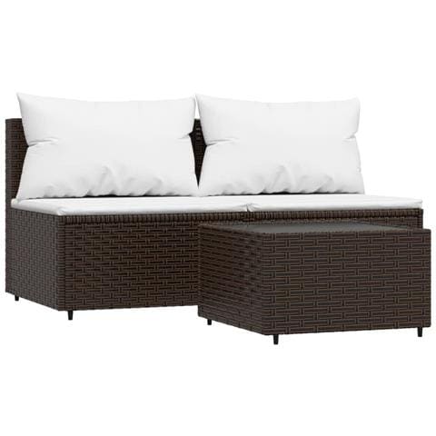 Set Mobili Da Giardino 3 Pz Con Cuscini In Polyrattan Marrone - Foto 1