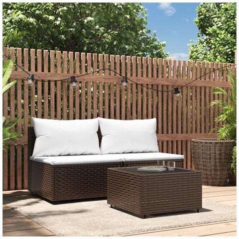 Set Mobili Da Giardino 3 Pz Con Cuscini In Polyrattan Marrone - Foto 8