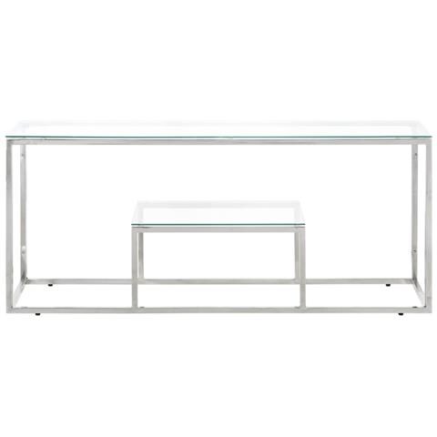 Tavolino Salotto Argento Acciaio Inossidabile Vetro Temperato - Foto 2