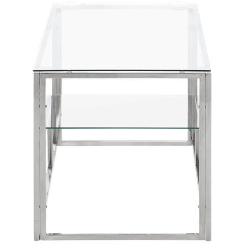 Tavolino Salotto Argento Acciaio Inossidabile Vetro Temperato - Foto 3