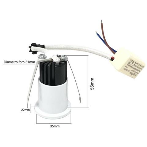 Faretto Led Cob A Incasso 3 W Mini Punto Luce Calda 3000k Bordo Bianco P29 - Foto 4