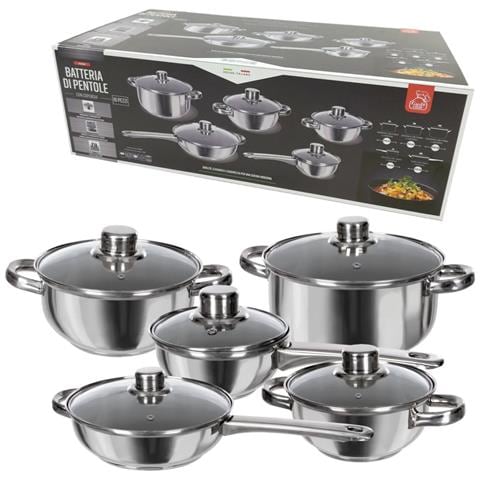 Batteria Di Pentole In Acciaio Coperchi In Vetro Temperato 10 Pz Valvola Sfiato - Foto 1