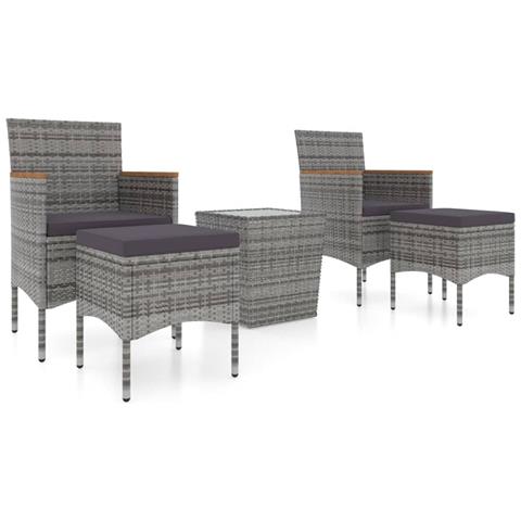 Set Bistrot da Giardino 5pz Polyrattan e Vetro Temperato Grigio - Foto 1