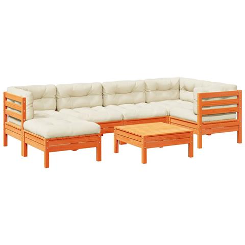 Set Divani Giardino 7 pz con Cuscini Marrone Cera Massello Pino - Foto 1