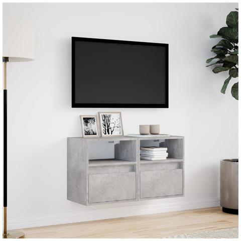 Mobili TV a Parete con Luci LED 2pz Grigio Cemento 41x31x45 cm - Foto 2