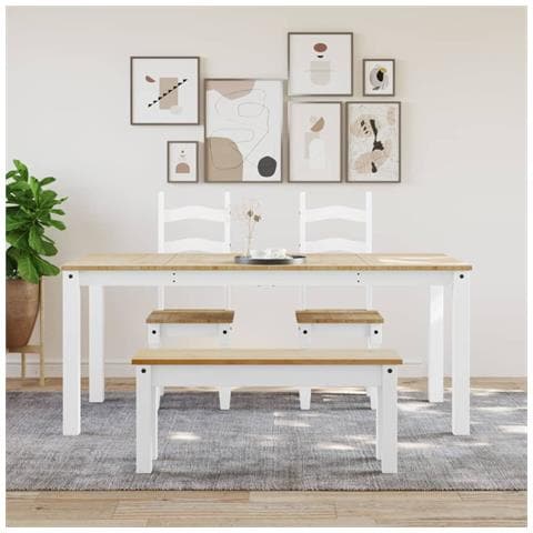 Tavolo Da Pranzo Panama Bianco 180x90x75 Cm Legno Massello Pino - Foto 3