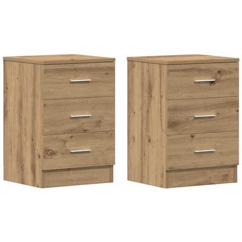 Comodini 2 Pz Rovere Artigianale 38x35x55 Cm Legno Multistrato - Foto 2