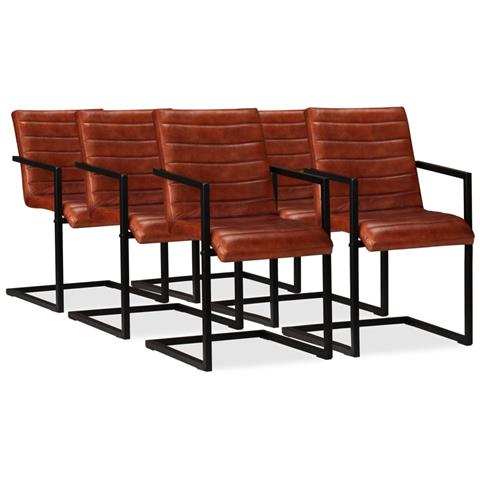 Lusso Casadino - Sedie Da Pranzo 6 Pz Marroni In Vera Pelle - Foto 2