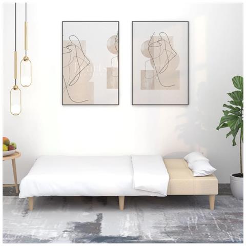 Divano Letto A 2 Posti Crema In Tessuto - Foto 2