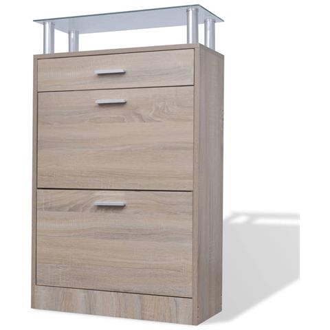 Lusso Casadino -  Scarpiera Con 1 Cassetto E Mensola Vetro Sopra In Legno Rovere - Foto 1