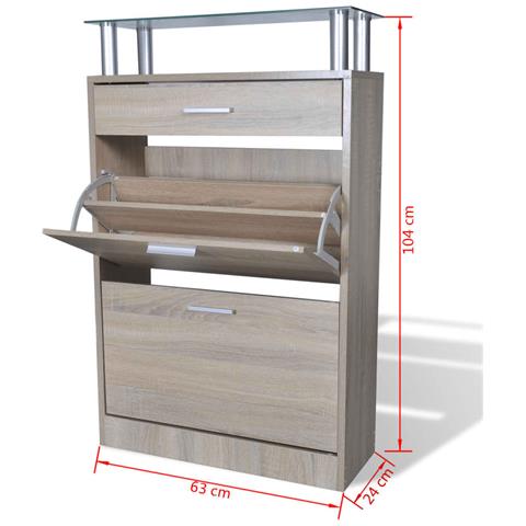 Lusso Casadino -  Scarpiera Con 1 Cassetto E Mensola Vetro Sopra In Legno Rovere - Foto 8