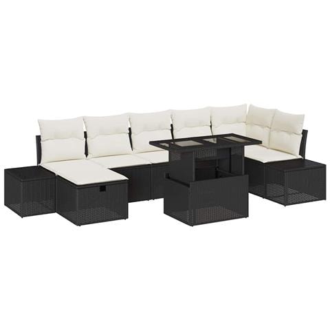Set di Divani da Giardino da 8 Pezzi con Cuscini in Polyrattan Nero - Foto 1