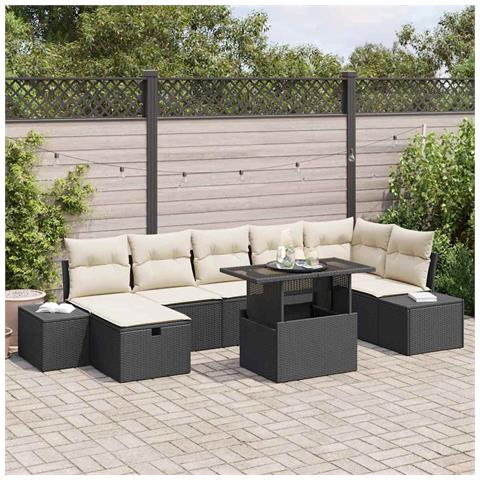 Set di Divani da Giardino da 8 Pezzi con Cuscini in Polyrattan Nero - Foto 2