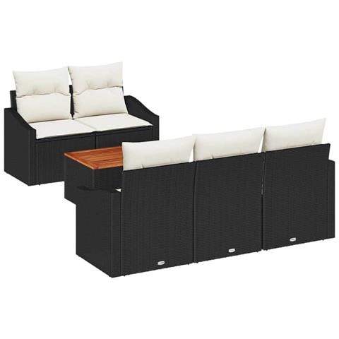 Set Divano da Giardino 6 Pezzi con Cuscini Nero Rattan Polietilene Acacia - Foto 1