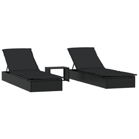 Lettini Prendisole 2pz con Tavolino Nero in Polyrattan - Foto 1