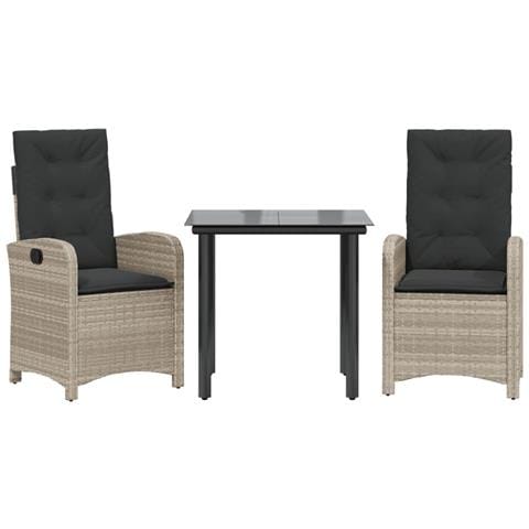 Set Pranzo da Giardino 3pz con Cuscini Grigio Chiaro Polyrattan - Foto 1
