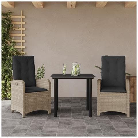 Set Pranzo da Giardino 3pz con Cuscini Grigio Chiaro Polyrattan - Foto 2