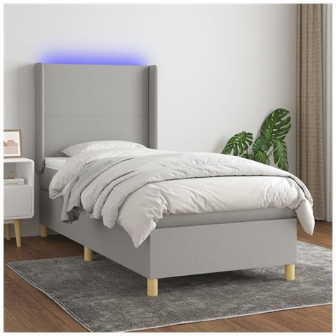 Letto a Molle Materasso e LED Grigio Chiaro 80x200 cm Tessuto - Foto 2
