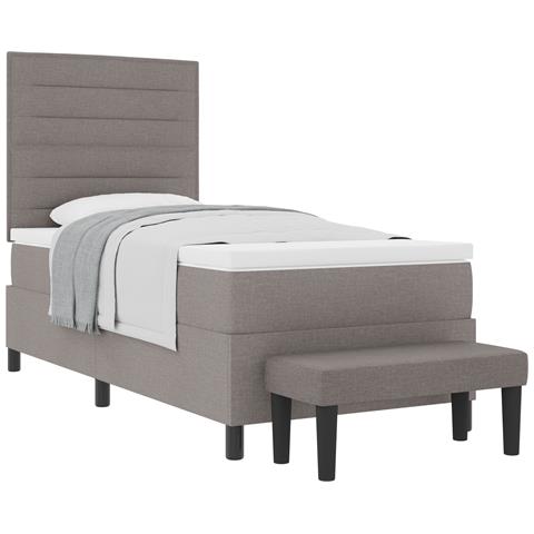 Letto Box Spring con Materasso e Panchina Taupe 100x200 cm in Tessuto - Foto 1