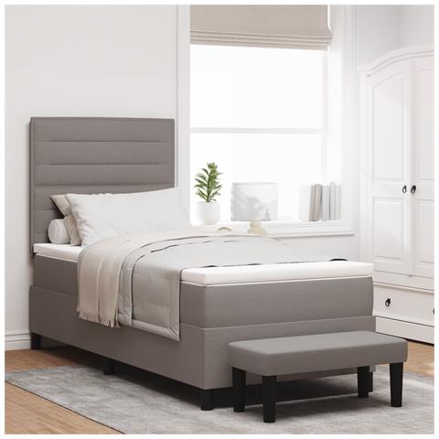 Letto Box Spring con Materasso e Panchina Taupe 100x200 cm in Tessuto - Foto 2