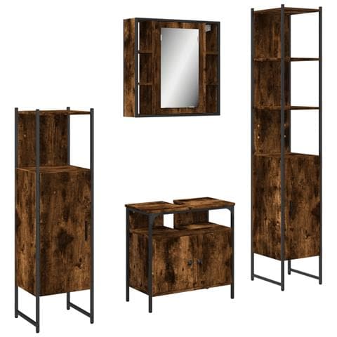 Set Mobili da Bagno 4 pz Rovere Fumo in Legno Multistrato - Foto 1