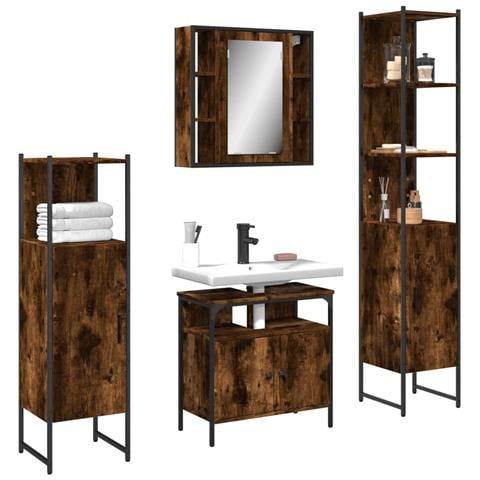Set Mobili da Bagno 4 pz Rovere Fumo in Legno Multistrato - Foto 2